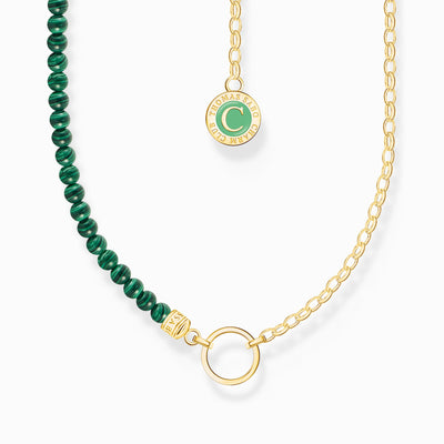 Thomas Sabo Member Charm Necklace With Green Beads Yellow-Gold Plated