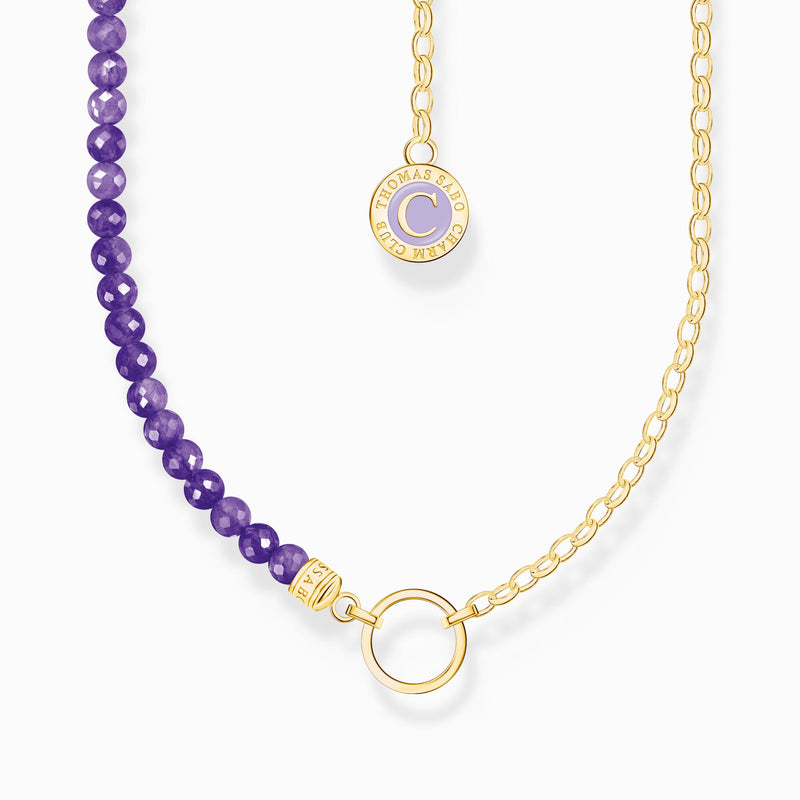 Thomas Sabo Member Charm Necklace With Violet Beads Yellow-Gold Plated