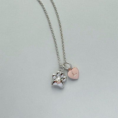 Steff Silver & Diamond Paw Print Pendant with Personalised Heart Charm