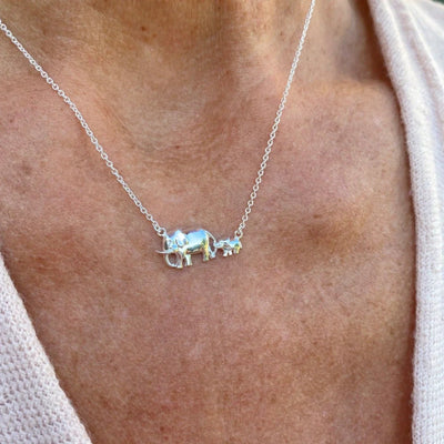 Sterling Silver Elephant Mother and Baby Necklace