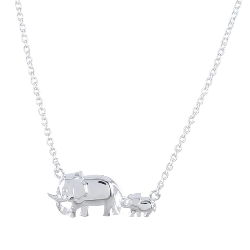Sterling Silver Elephant Mother and Baby Necklace