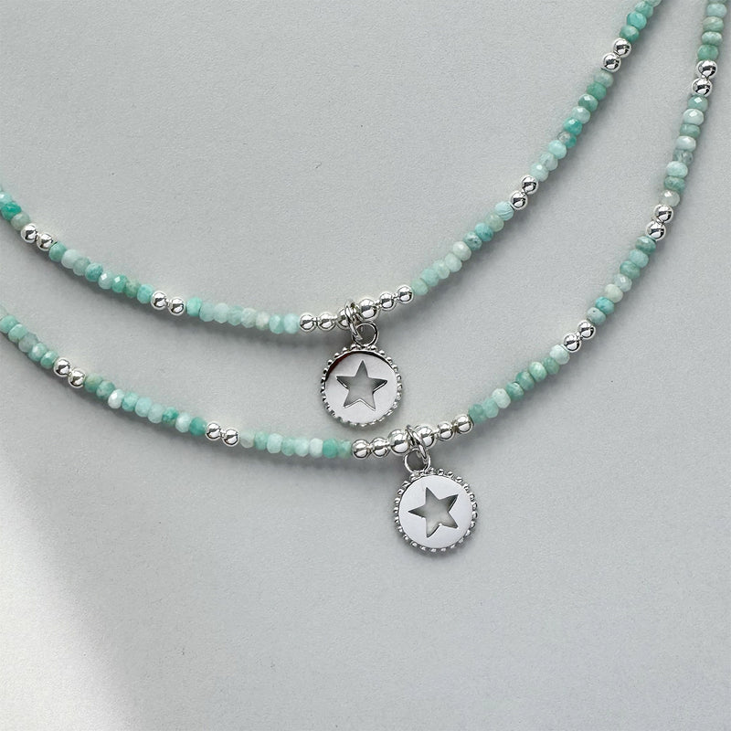 Steff Sterling Silver & Jade Amazonite Bead Anklet With Star Disk Charm