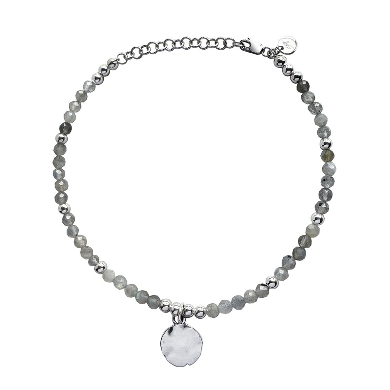 Steff Sterling Silver & Labradorite Bead Anklet With Disk Charm