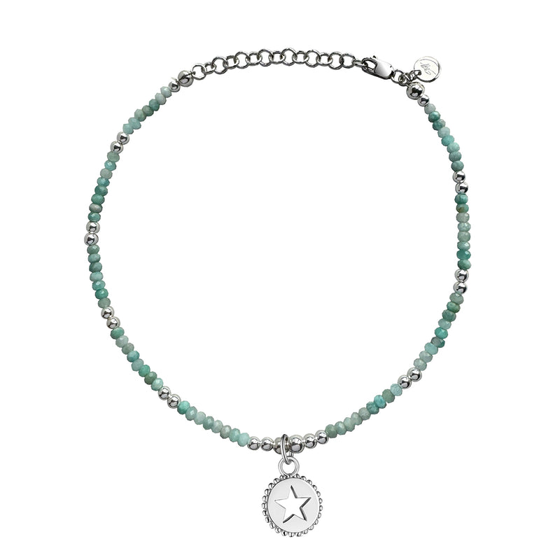 Steff Sterling Silver & Jade Amazonite Bead Anklet With Star Disk Charm
