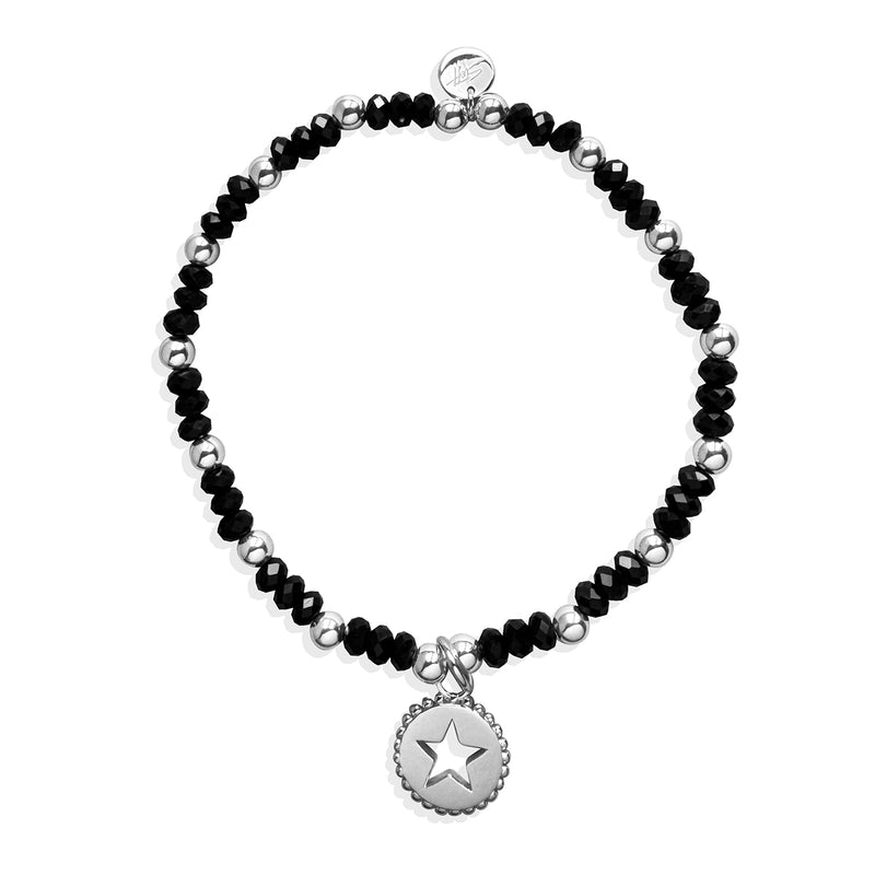 Steff Silver & Black Onyx Bead Bracelet with Celestial Star Charm