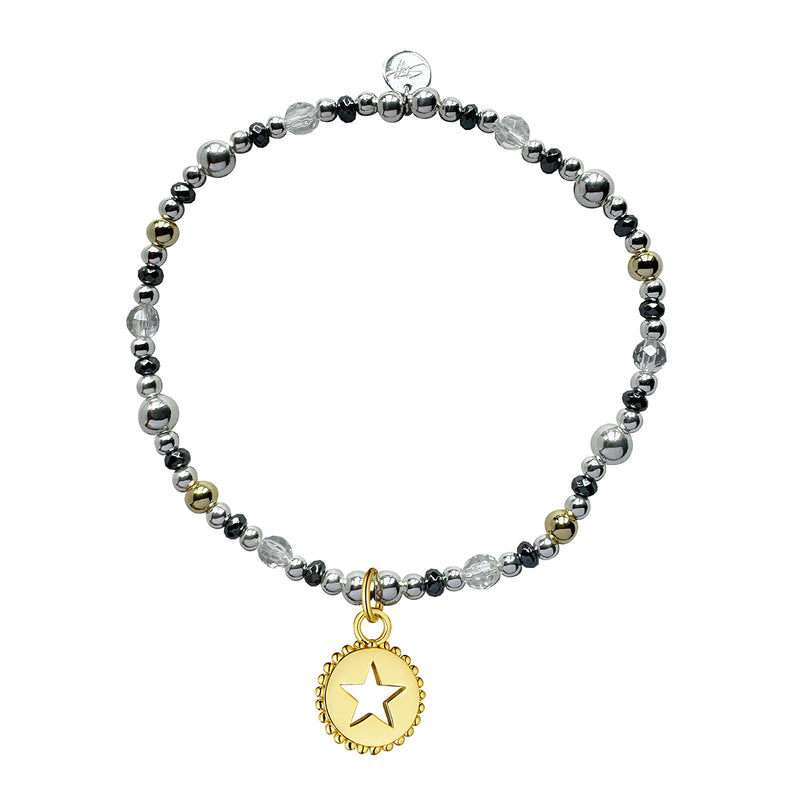 Steff Celestial Glow Bead Bracelet with Yellow Gold Vermeil Star Disk Charm