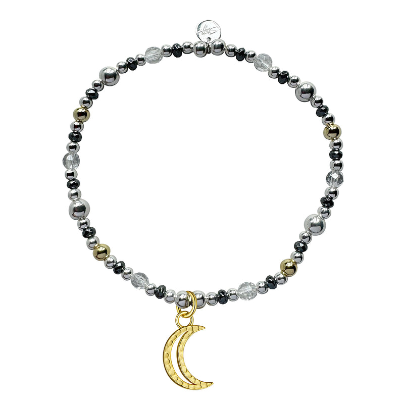 Steff Celestial Glow Bead Bracelet with Yellow Gold Vermeil Crescent Moon Charm