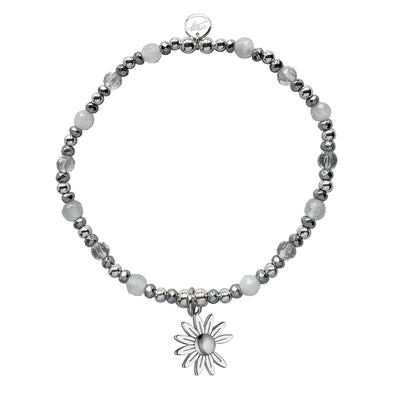 Steff Silver Celestial Glow Bead Bracelet with Flower Charm