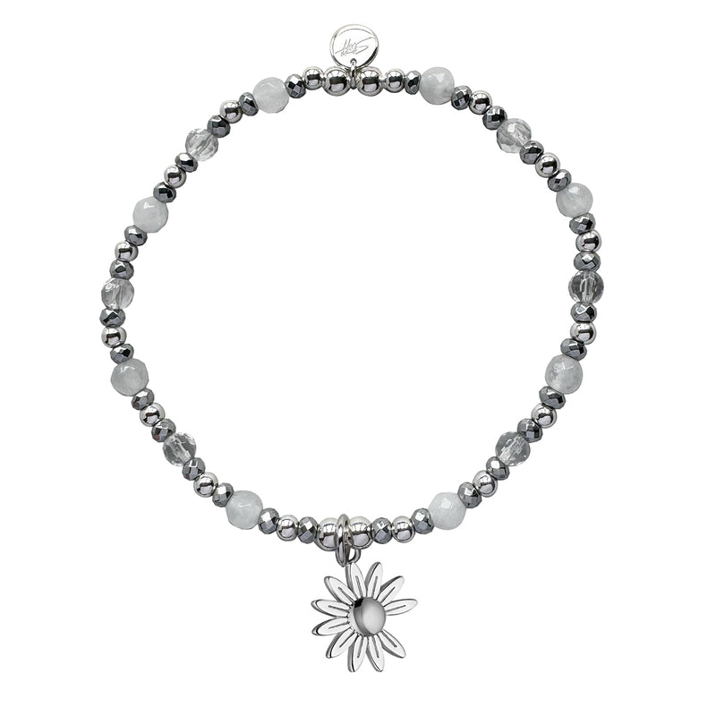 Steff Silver Celestial Glow Bead Bracelet with Flower Charm