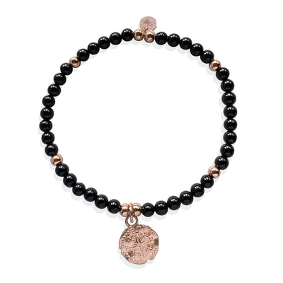 Steff Black Onyx Gemstone Bead Bracelet with Coin Charm