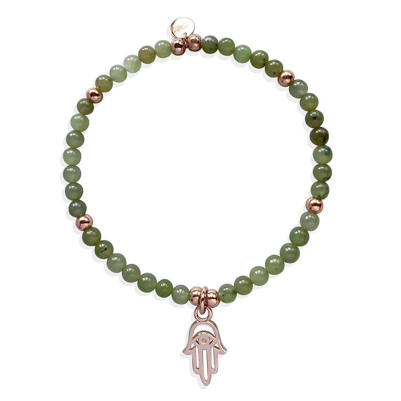 Steff Green Jade Gemstone Bead Bracelet with Hamsa Hand Charm