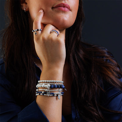 Steff Silver & Sodalite Gemstone Bead Bracelet with Hamsa Hand Charm