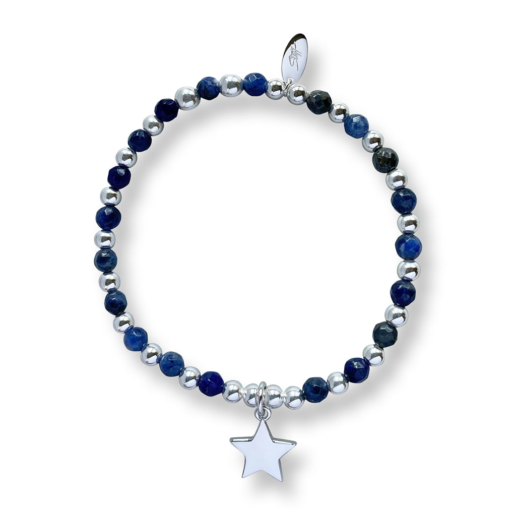 Steff Silver & Sodalite Bead Bracelet with Star Charm