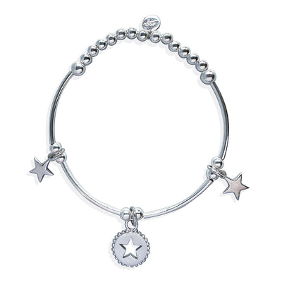 Steff Silver Noodle Bead Bracelet with Celestial Star Charms