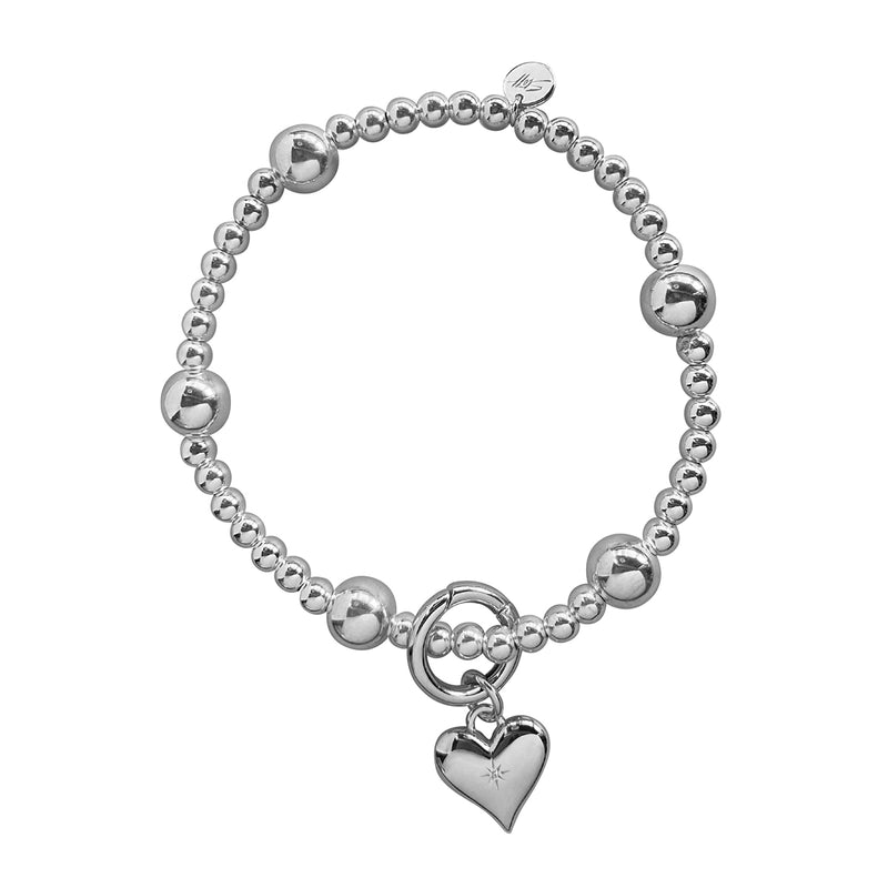 Steff Silver Ball Charm Bracelet with Silver & Diamond Heart Charm