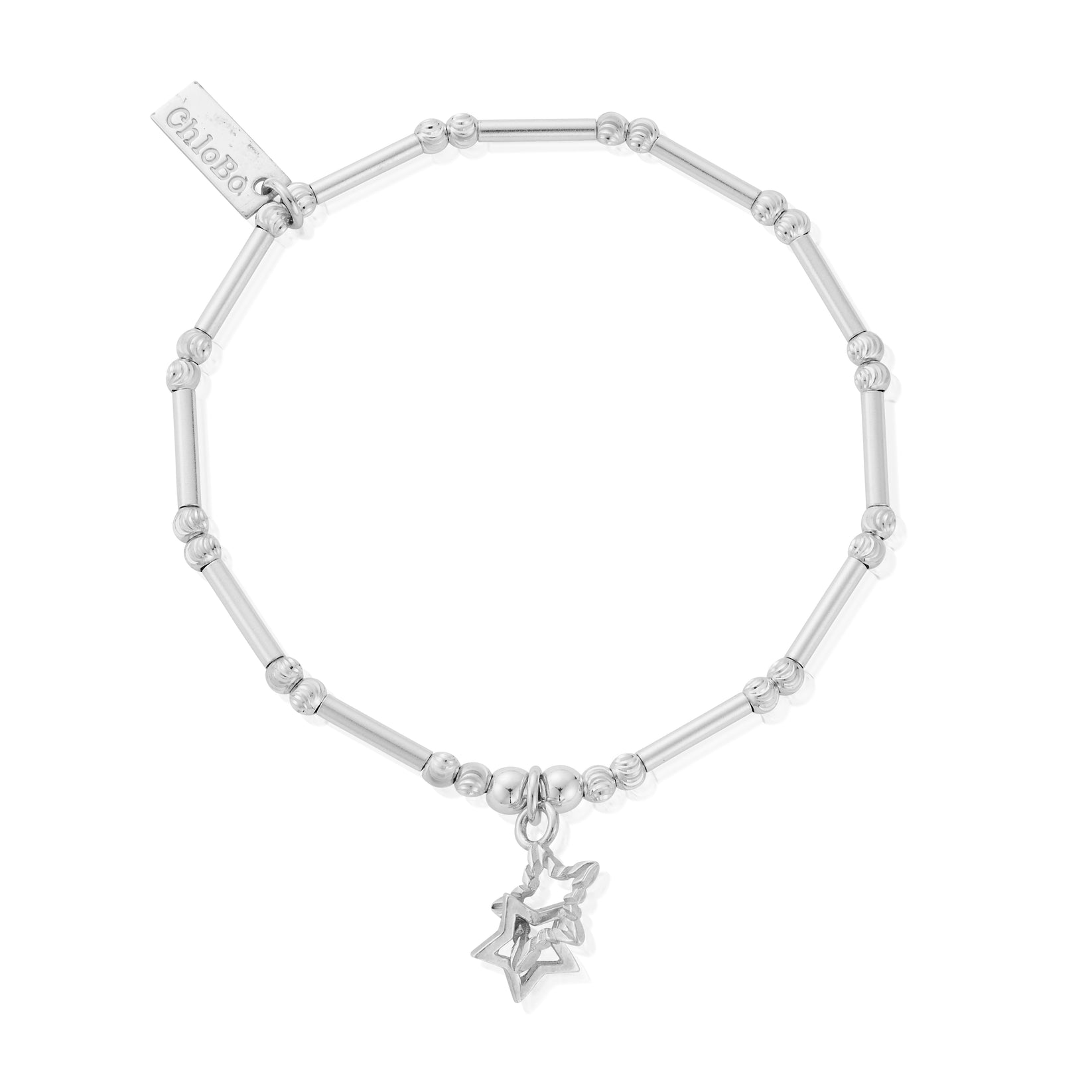 ChloBo Dainty Moon Cut Sparkle Interlocking Star Bracelet