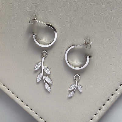 Steff Silver Hoop Earrings With Detachable Leaves Charms