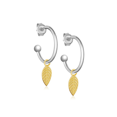 Steff Mix & Match Silver Hoop Earrings With Detachable Leaf Charms