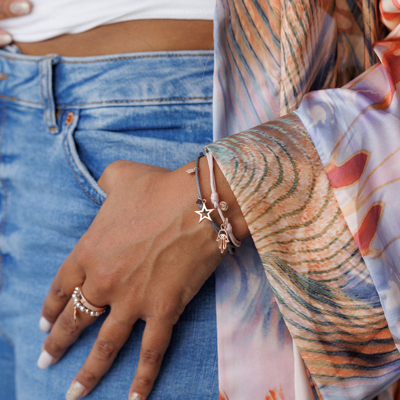 Steff Friendship Bracelet with Rose Gold Vermeil Hamsa Hand Charm