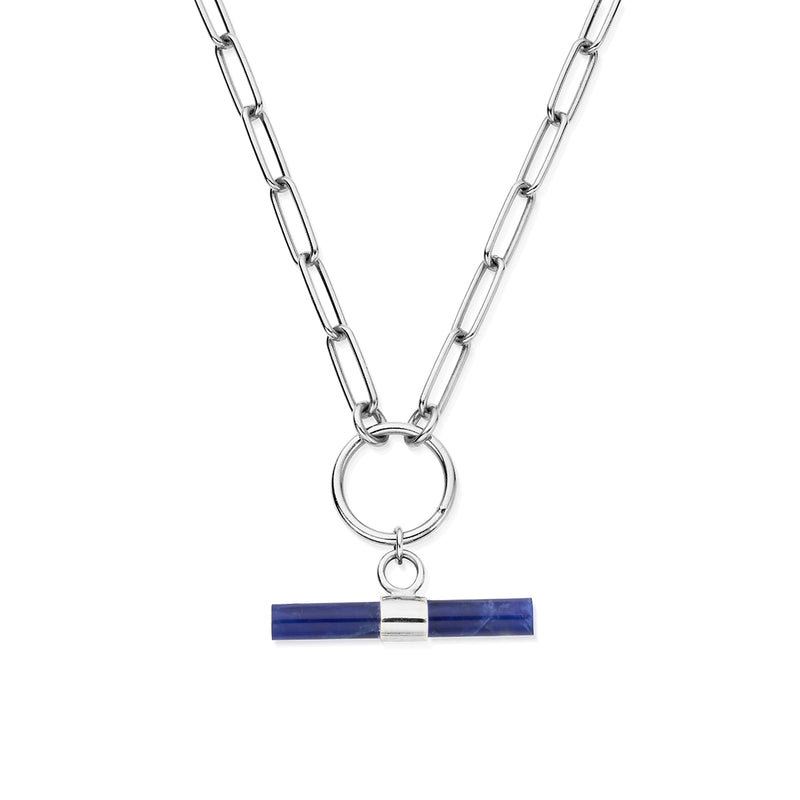 ChloBo Silver Link Chain Sodalite T-Bar Necklace