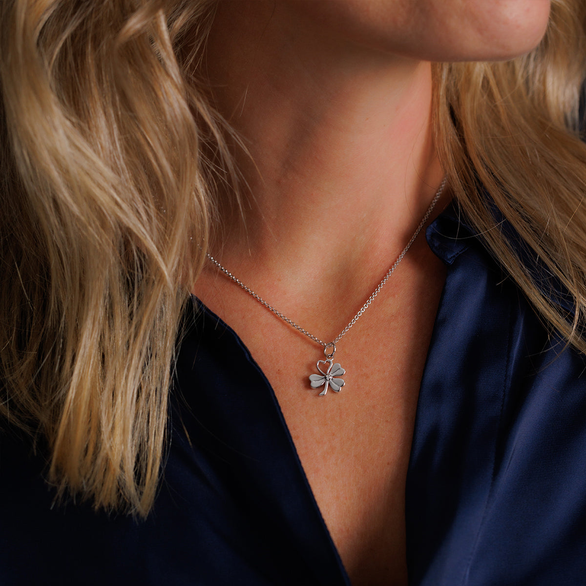 Steff Silver Diamond Lucky Clover Pendant