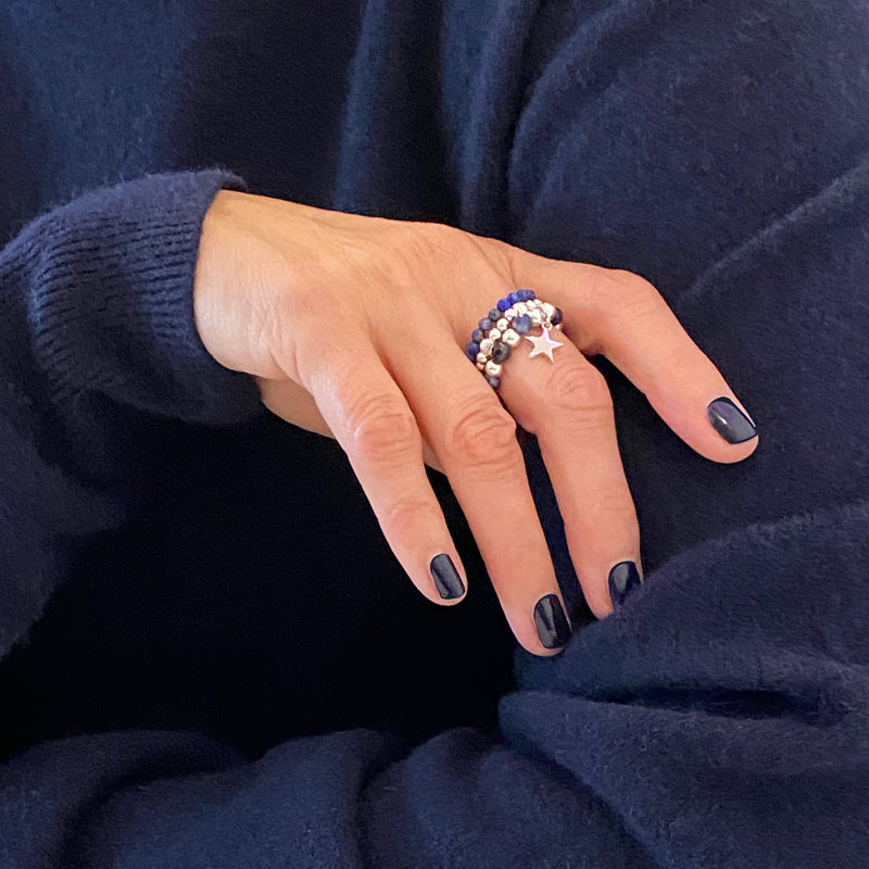 Steff Silver & Lapis Lazuli Bead Stacking Ring