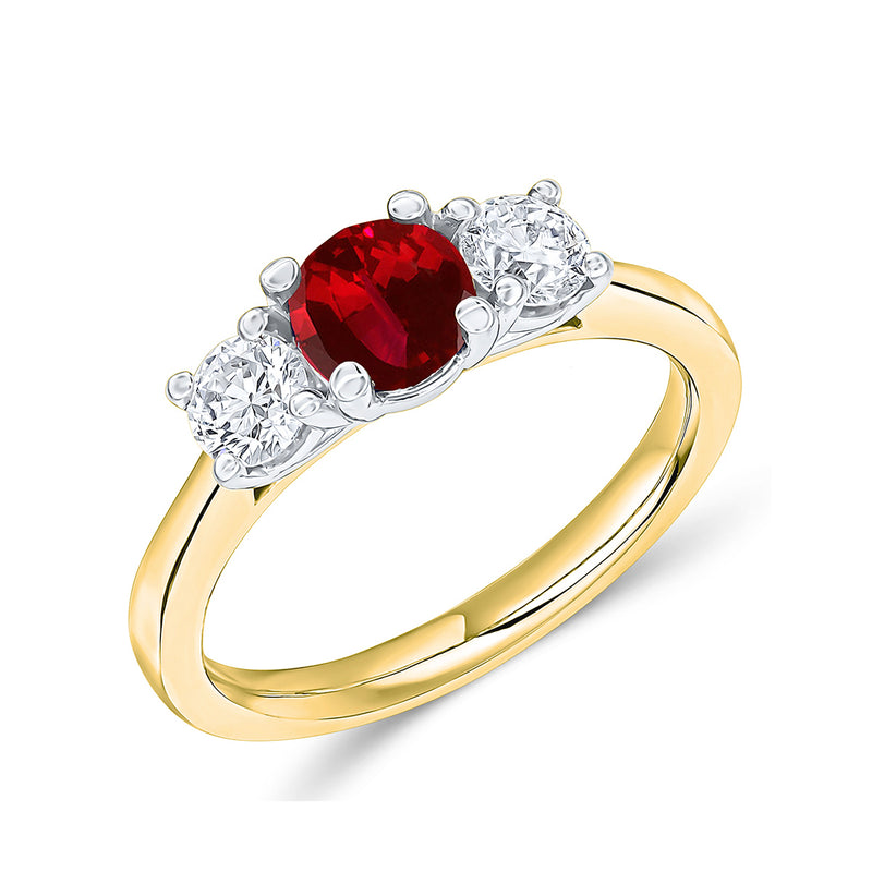 18ct Yellow Gold & White Gold Ruby (0.50ct) & Diamond (0.50ct) Three Stone Engagement Ring