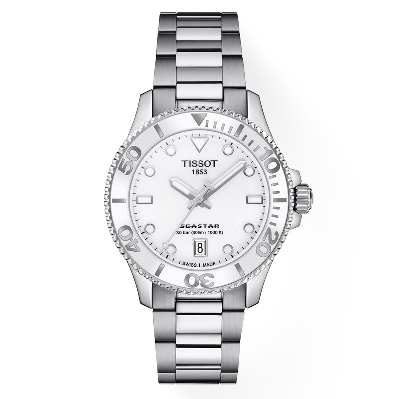 Tissot Seastar 1000 White Dial Stainless Steel Ladies Watch