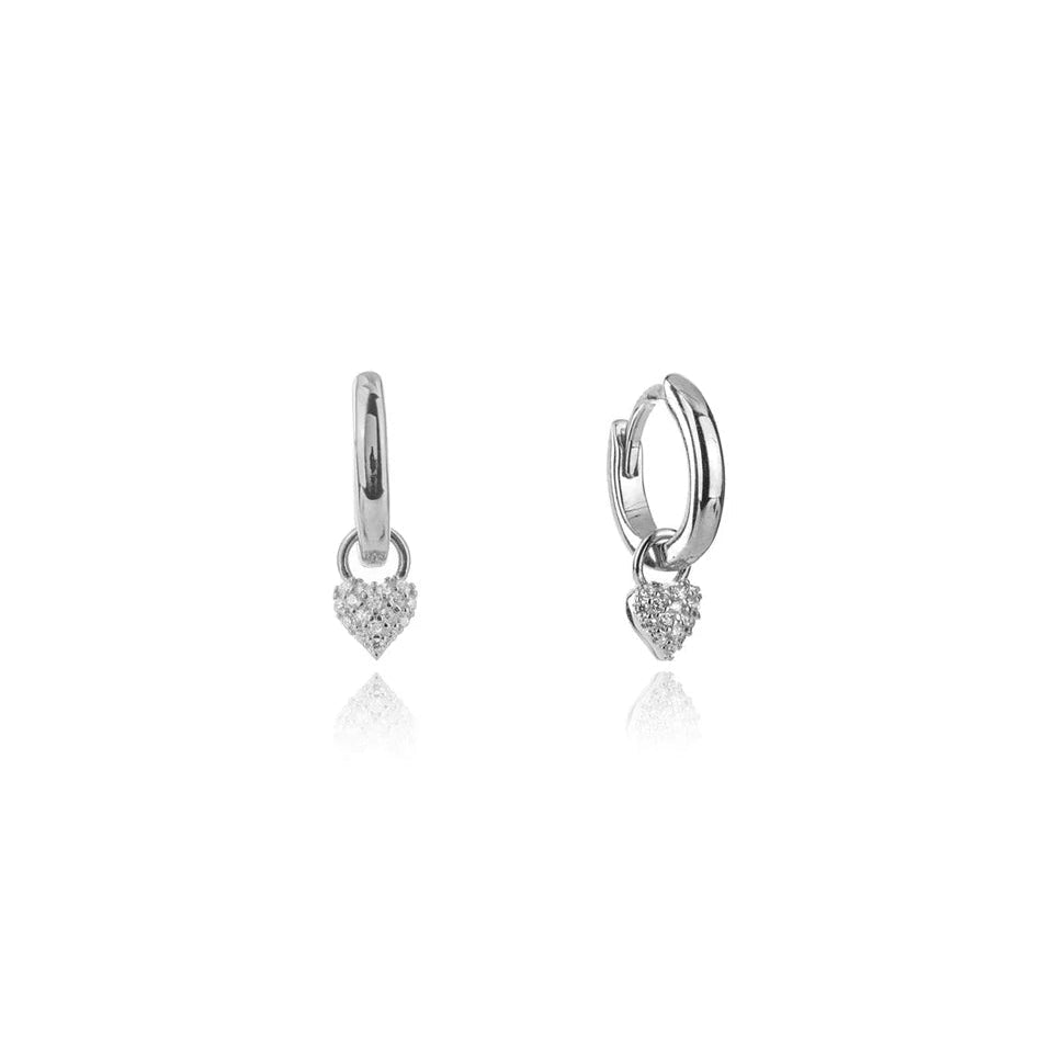 Georgini Sweetheart Sparkly Heart Mini Drop Silver Hoop Earrings
