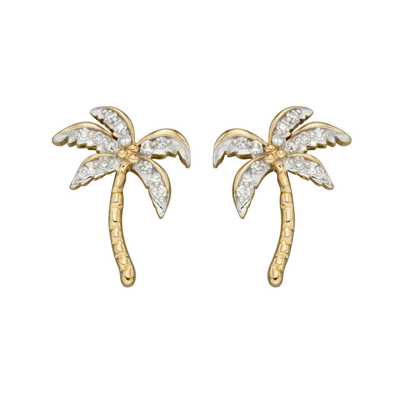 9ct Yellow Gold & Diamond Palm Tree Stud Earrings