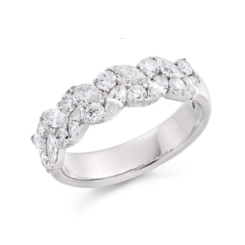 Platinum 1.20ct Two Row Marquise & Brilliant Cut Diamond Ring