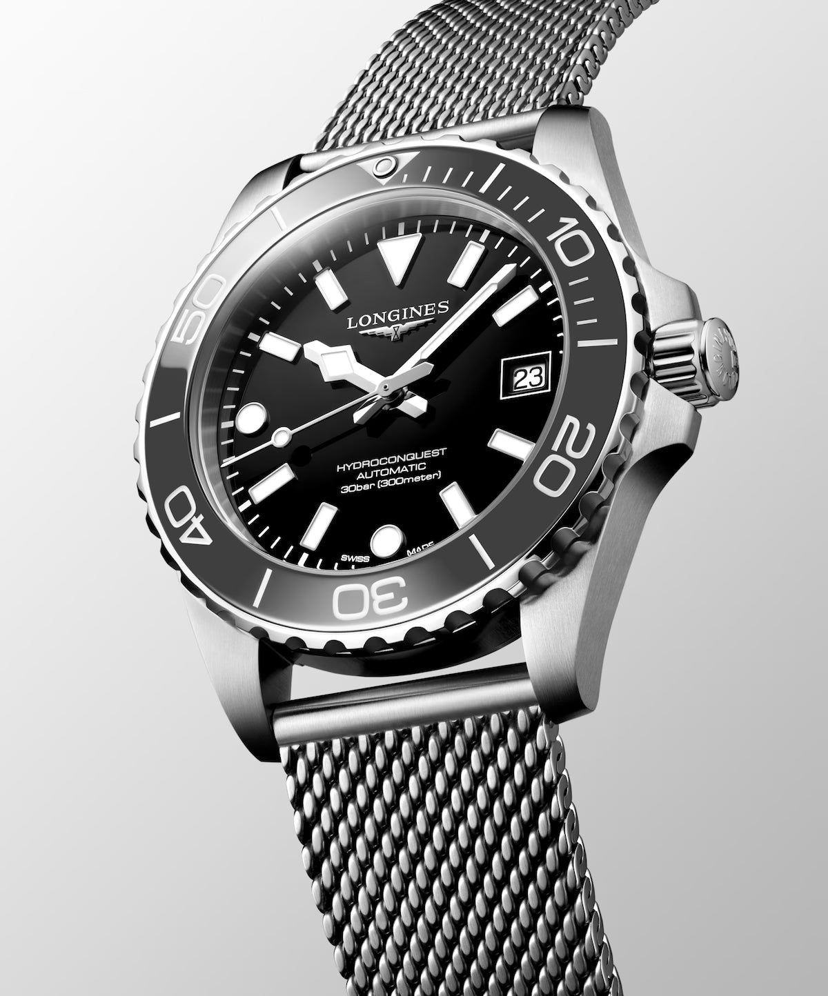 Longines 39mm Black Dial & Bezel Hydroconquest Automatic Men's Watch