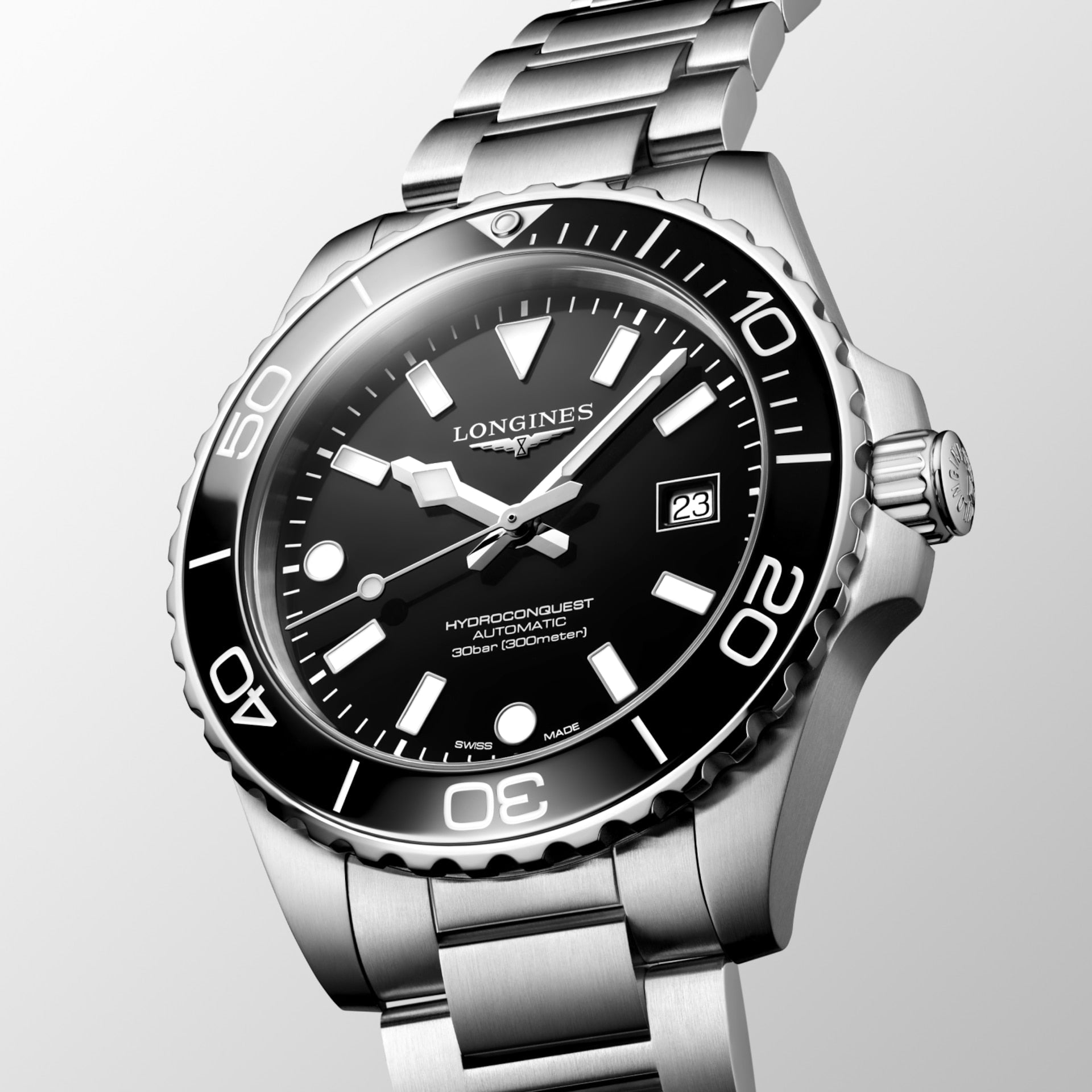 Longines 42mm Black Dial & Bezel Hydroconquest Automatic Men's Watch