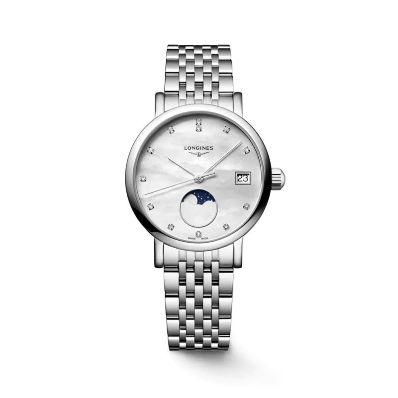 Longines Elegant Collection 30mm Mother Of Pearl Quartz Ladies Watch Diamond Dot Dial