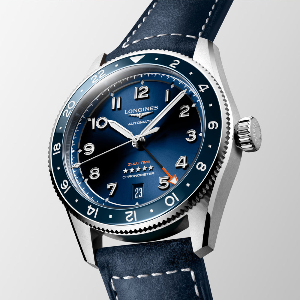 Longines 39mm Spirit Zulu Time Blue Dial Men's Watch