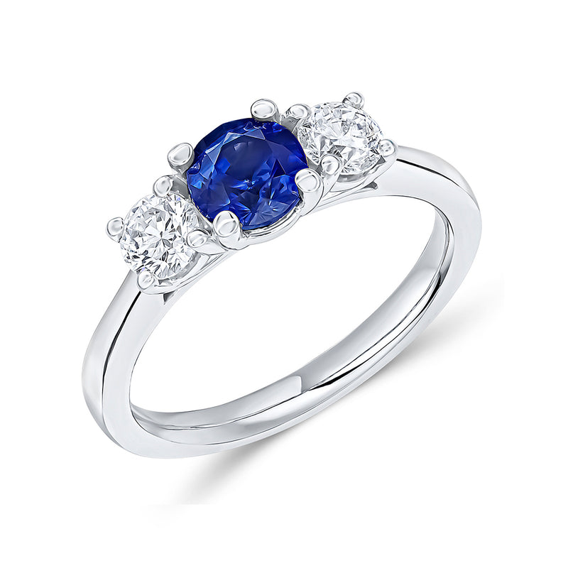 Platinum Sapphire (1.0ct) & Diamond (0.50ct) Trilogy Set Engagement Ring