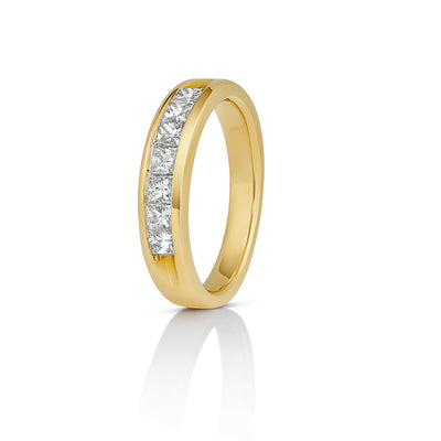 Yellow Gold Ring With 7 Princess-Cut Diamonds