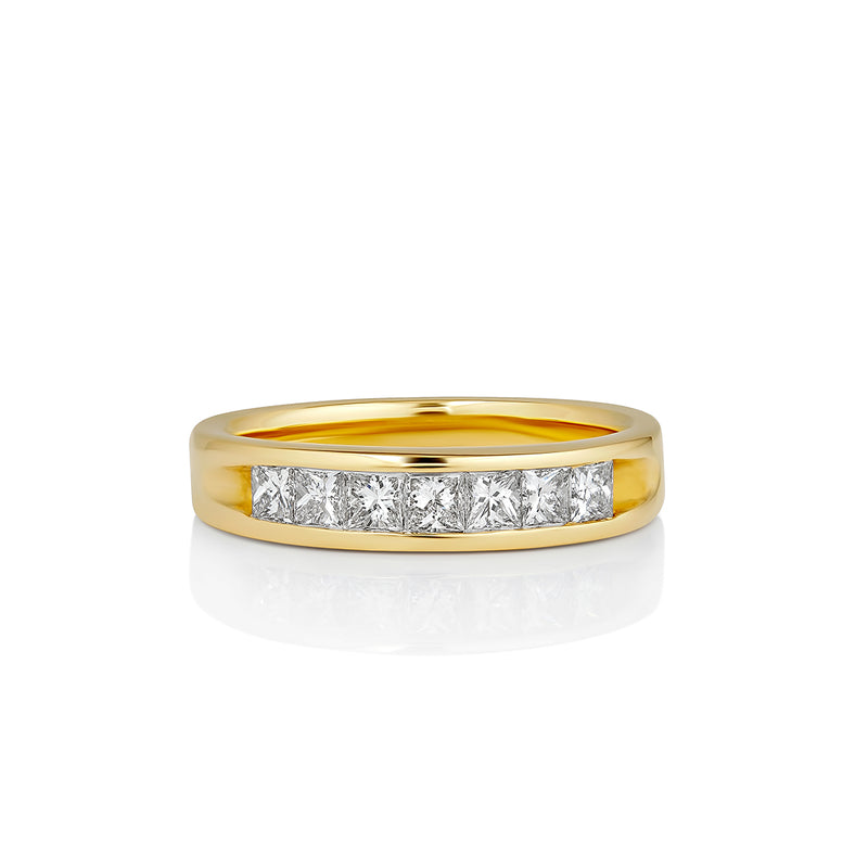 Yellow Gold Ring With 7 Princess-Cut Diamonds