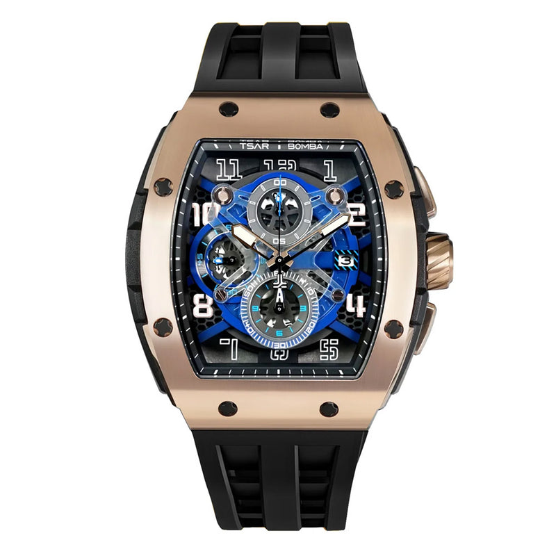 Tsar Bomba Elemental Series-Quartz Rose Gold & Blue Dial Watch