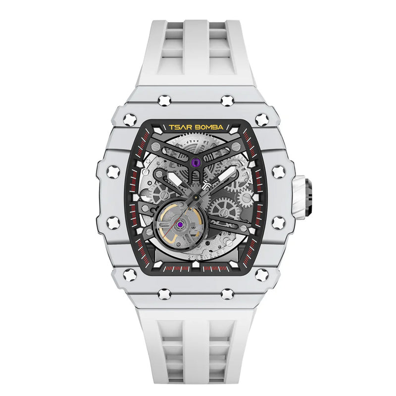 Tsar Bomba Elemental Series-Carbon Fibre Automatic White Strap Men&