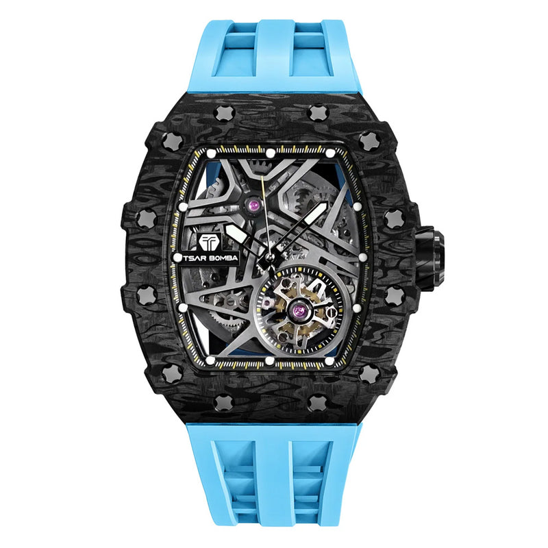 Tsar Bomba Elemental Series-Carbon Fibre Automatic Black Dial & Blue Strap Watch