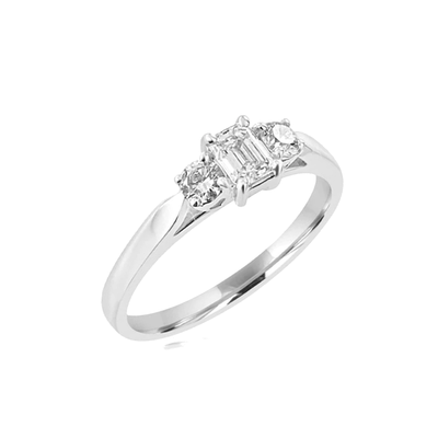 Steffans Emerald Cut & RBC Diamond 3 Stone Platinum Engagement Ring