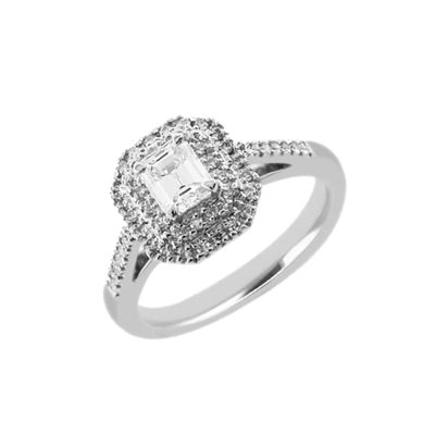 Steffans Emerald & RBC Diamond Double Frame Platinum Engagement Ring