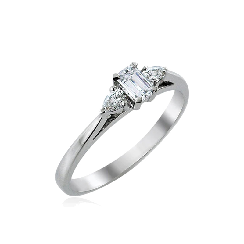Steffans Emerald Cut & Pear Shaped Diamond Platinum Engagement Ring