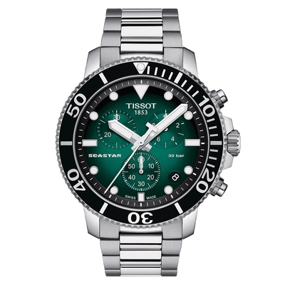 Tissot Seastar 1000 4mm Quartz Chronograph Green Dial Chronograph Men's Watch