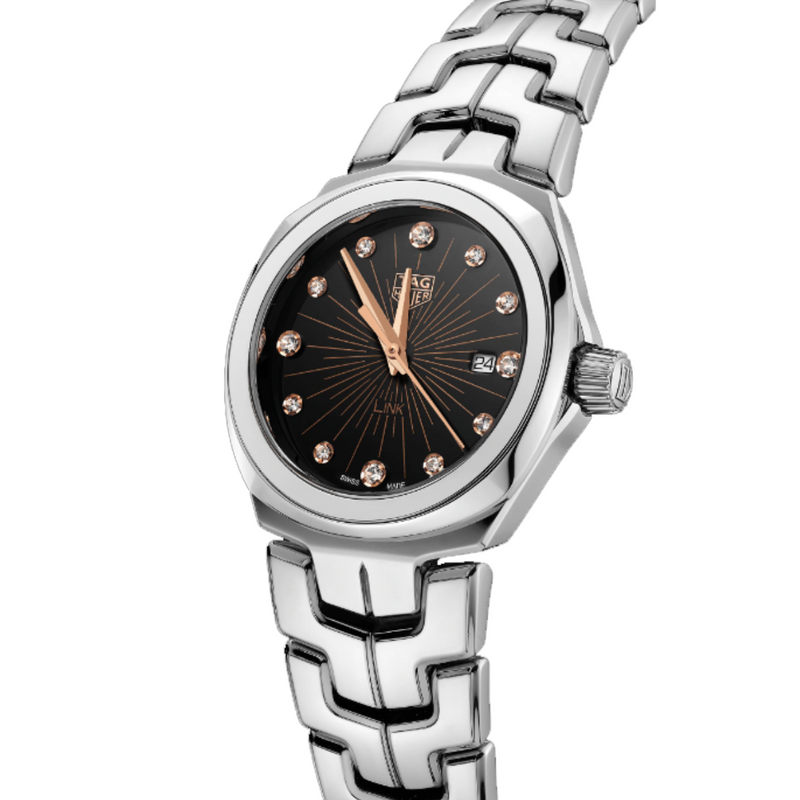 TAG Heuer Black and Rose Gold Plated Diamond Dot 32mm Dial Link Quartz Ladies Watch