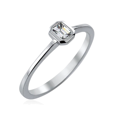 Steffans Emerald Cut Diamond Rub-Over, Platinum Solitaire Engagement Ring