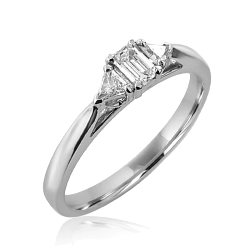 Steffans Emerald Cut & Trilliant Cut Diamond Platinum Engagement Ring