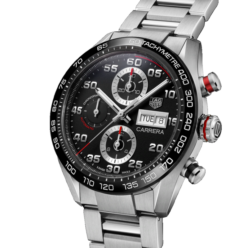 TAG Heuer Carrera 44mm Black Dial Bracelet Chronograph Men&