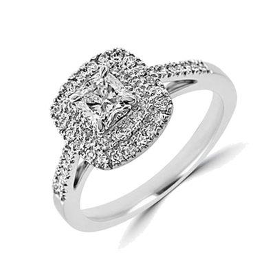 Steffans Cushion & RBC Diamond Double Frame Platinum Engagement Ring